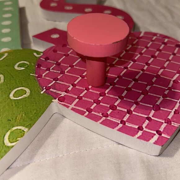 PARIS Love Hearts Multi Girl’s Room Mud Room Bathroom Wooden Hanger Decor - Picture 7 of 16